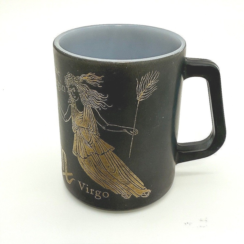Vintage Federal Glass Virgo Zodiac Mug Black Gold Astrology Horoscope Milk Glass